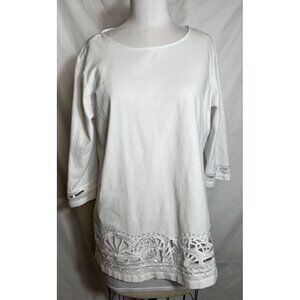 Peck & Peck White Dressy Knit Top 3/4 Sleeves Women’s Size XL